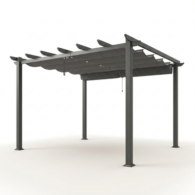 Aluminum Pergola Built for Year-Round Outdoor Living, 16x12 Ft Coverage, Dark Gray Retractable Canopy