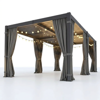 12' X 20' Louvered Pergola, Outdoor Pergola with Curtains & Netting, Aluminum Frame Patio Pergola with Adjustable Louvers Roof & Gutter System, Hardtop Gazebo for Patio, Deck, Garden, Yard, Dark Gray — Studio Shot