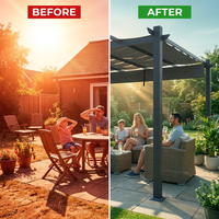 16 Ft. W X 12 Ft. D Aluminum Pergola Outdoor with Dark Gray Retractable Canopy — Before & After