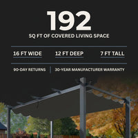 16 Ft. W X 12 Ft. D Aluminum Pergola Outdoor with Dark Gray Retractable Canopy — Results & Stats