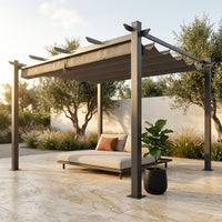 16 Ft. W X 12 Ft. D Aluminum Pergola Outdoor with Dark Gray Retractable Canopy — Studio Shot