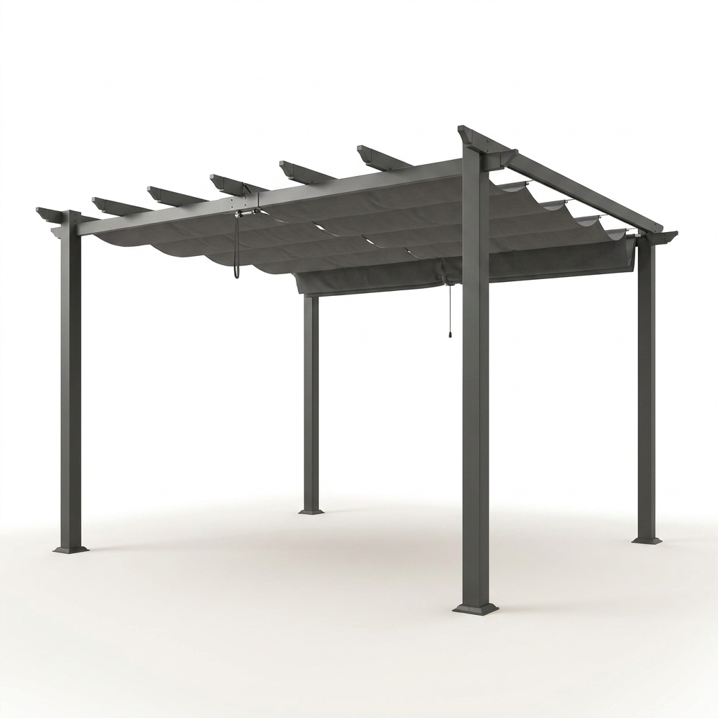 16 Ft. W X 12 Ft. D Aluminum Pergola Outdoor with Dark Gray Retractable Canopy — Studio Shot