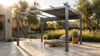 16 Ft. W X 12 Ft. D Aluminum Pergola Outdoor with Dark Gray Retractable Canopy — Lifestyle