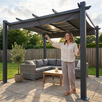 16 Ft. W X 12 Ft. D Aluminum Pergola Outdoor with Dark Gray Retractable Canopy — Lifestyle