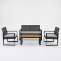 Wicker Patio Conversation Set Built for Outdoor Living, 4-Piece, Acacia Wood Table, Grey Cushions