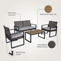 4-Piece Wicker Patio Conversation Set with Cushion, Outdoor Patio Furniture Set with Wood Table Top-Grey Cushions — infographic