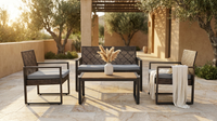 4-Piece Wicker Patio Conversation Set with Cushion, Outdoor Patio Furniture Set with Wood Table Top-Grey Cushions — Lifestyle