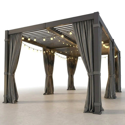 Aluminum Pergola Built for Year-Round Use, 12x20 Louvered Roof, Curtains & Netting, Gutter System
