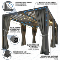 Aluminum Pergola Built for Year-Round Use, 12x20 Louvered Roof, Curtains & Netting, Gutter System — How It Works
