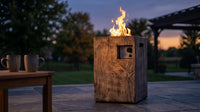 Outdoor Propane Fire Pit, 30000 BTU Column Propane Fire Pit, Wood-Look Surface — Lifestyle
