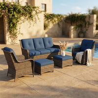 Patio Furniture Set 6-Piece Outdoor Patio Conversation Set with Blue Cushions Lawn Furniture — Studio Shot