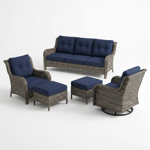 Patio Furniture Set 6-Piece Outdoor Patio Conversation Set with Blue Cushions Lawn Furniture — Studio Shot