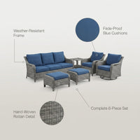 Patio Furniture Set 6-Piece Outdoor Patio Conversation Set with Blue Cushions Lawn Furniture — infographic