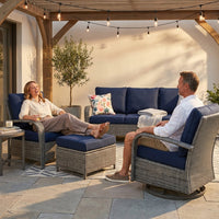 Patio Furniture Set 6-Piece Outdoor Patio Conversation Set with Blue Cushions Lawn Furniture — Lifestyle
