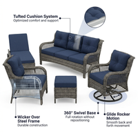 Patio Furniture Set 6-Piece Outdoor Patio Conversation Set with Blue Cushions Lawn Furniture — How It Works