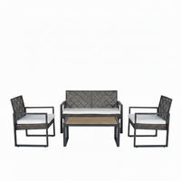 Wicker Patio Conversation Set Built for Outdoor Living, 4-Piece, Acacia Wood Table, Grey Cushions