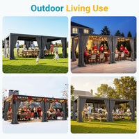12' X 20' Louvered Pergola, Outdoor Pergola with Curtains & Netting, Aluminum Frame Patio Pergola with Adjustable Louvers Roof & Gutter System, Hardtop Gazebo for Patio, Deck, Garden, Yard, Dark Gray