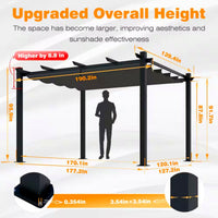 Aluminum Pergola Built for Year-Round Outdoor Living, 16x12 Ft Coverage, Dark Gray Retractable Canopy