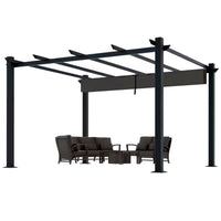 Aluminum Pergola Built for Year-Round Outdoor Living, 16x12 Ft Coverage, Dark Gray Retractable Canopy